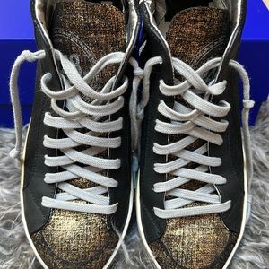 P448 Black Gold Hi Top Skater Sneakers-New with Box